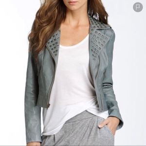 Trouve Grey Blue Leather Studded Jacket